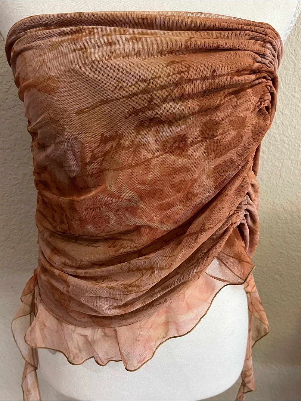 Sodas London Sheer Strapless Scarf Top in Rust and Peach Tones